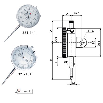 Long Span Dial Indicators in 0.01mm